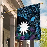 Blue Nauru Garden Flag Naoero Map With Polynesian Tropical Flowers LT14 House Flag Blue - Polynesian Pride