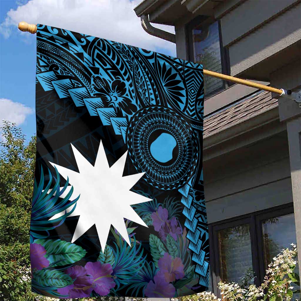 Blue Nauru Garden Flag Naoero Map With Polynesian Tropical Flowers LT14 - Polynesian Pride