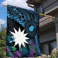 Blue Nauru Garden Flag Naoero Map With Polynesian Tropical Flowers LT14 - Polynesian Pride