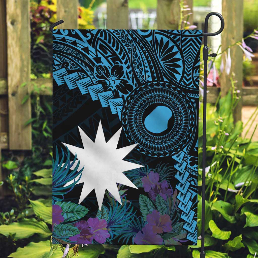 Blue Nauru Garden Flag Naoero Map With Polynesian Tropical Flowers LT14 Garden Flag Blue - Polynesian Pride