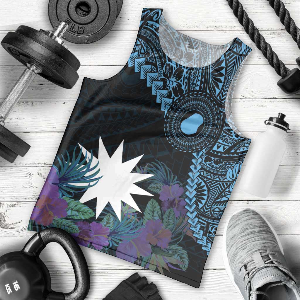 Blue Nauru Men Tank Top Naoero Map With Polynesian Tropical Flowers
