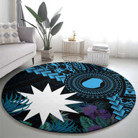 Blue Nauru Round Carpet Naoero Map With Polynesian Tropical Flowers LT14 - Polynesian Pride