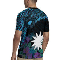 Blue Nauru Rugby Jersey Naoero Map With Polynesian Tropical Flowers LT14 - Polynesian Pride