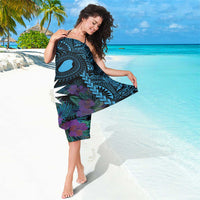 Blue Nauru Sarong Naoero Map With Polynesian Tropical Flowers LT14 - Polynesian Pride