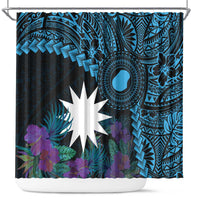 Blue Nauru Shower Curtain Naoero Map With Polynesian Tropical Flowers LT14 Blue - Polynesian Pride