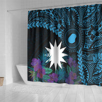 Blue Nauru Shower Curtain Naoero Map With Polynesian Tropical Flowers LT14 - Polynesian Pride