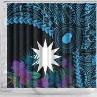 Blue Nauru Shower Curtain Naoero Map With Polynesian Tropical Flowers LT14 - Polynesian Pride
