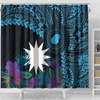 Blue Nauru Shower Curtain Naoero Map With Polynesian Tropical Flowers LT14 - Polynesian Pride