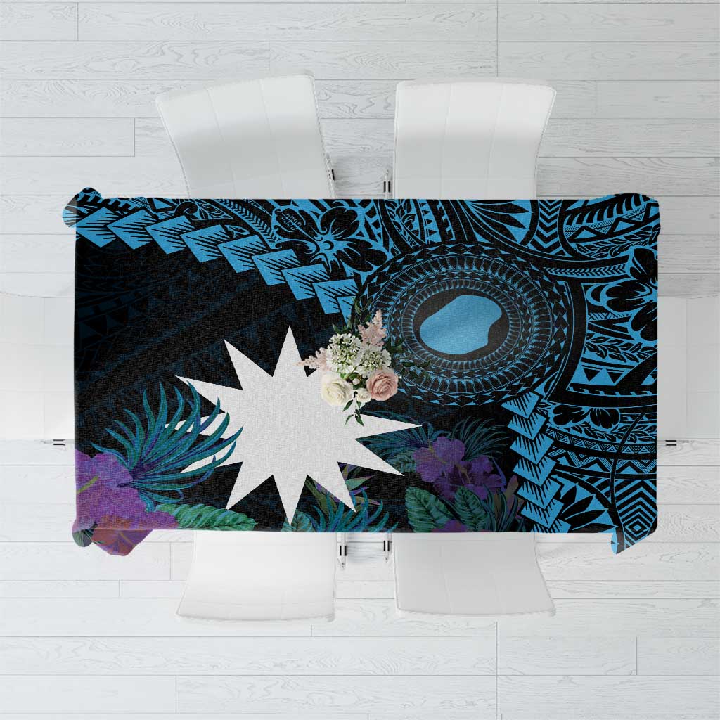 Blue Nauru Tablecloth Naoero Map With Polynesian Tropical Flowers LT14 Blue - Polynesian Pride