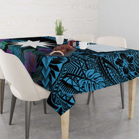 Blue Nauru Tablecloth Naoero Map With Polynesian Tropical Flowers LT14 - Polynesian Pride