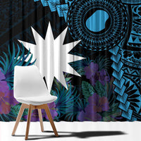 Blue Nauru Window Curtain Naoero Map With Polynesian Tropical Flowers LT14 - Polynesian Pride