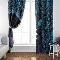 Blue Nauru Window Curtain Naoero Map With Polynesian Tropical Flowers LT14 - Polynesian Pride