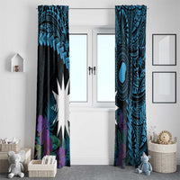 Blue Nauru Window Curtain Naoero Map With Polynesian Tropical Flowers LT14 - Polynesian Pride