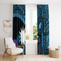Blue Nauru Window Curtain Naoero Map With Polynesian Tropical Flowers LT14 - Polynesian Pride