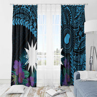 Blue Nauru Window Curtain Naoero Map With Polynesian Tropical Flowers LT14 - Polynesian Pride