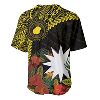 Gold Nauru Baseball Jersey Naoero Map With Polynesian Tropical Flowers LT14 - Polynesian Pride