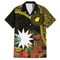 Gold Nauru Family Matching Long Sleeve Bodycon Dress and Hawaiian Shirt Naoero Map With Polynesian Tropical Flowers