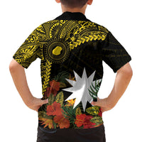 Gold Nauru Family Matching Puletasi and Hawaiian Shirt Naoero Map With Polynesian Tropical Flowers LT14 - Polynesian Pride