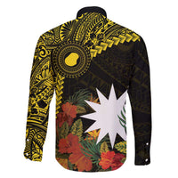 Gold Nauru Family Matching Puletasi and Hawaiian Shirt Naoero Map With Polynesian Tropical Flowers LT14 - Polynesian Pride