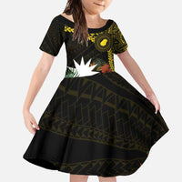 Gold Nauru Family Matching Tank Maxi Dress and Hawaiian Shirt Naoero Map With Polynesian Tropical Flowers LT14 Daughter's Dress Gold - Polynesian Pride
