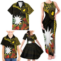 Gold Nauru Family Matching Tank Maxi Dress and Hawaiian Shirt Naoero Map With Polynesian Tropical Flowers LT14 - Polynesian Pride