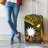 Gold Nauru Luggage Cover Naoero Map With Polynesian Tropical Flowers LT14 - Polynesian Pride
