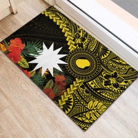Gold Nauru Rubber Doormat Naoero Map With Polynesian Tropical Flowers LT14 - Polynesian Pride