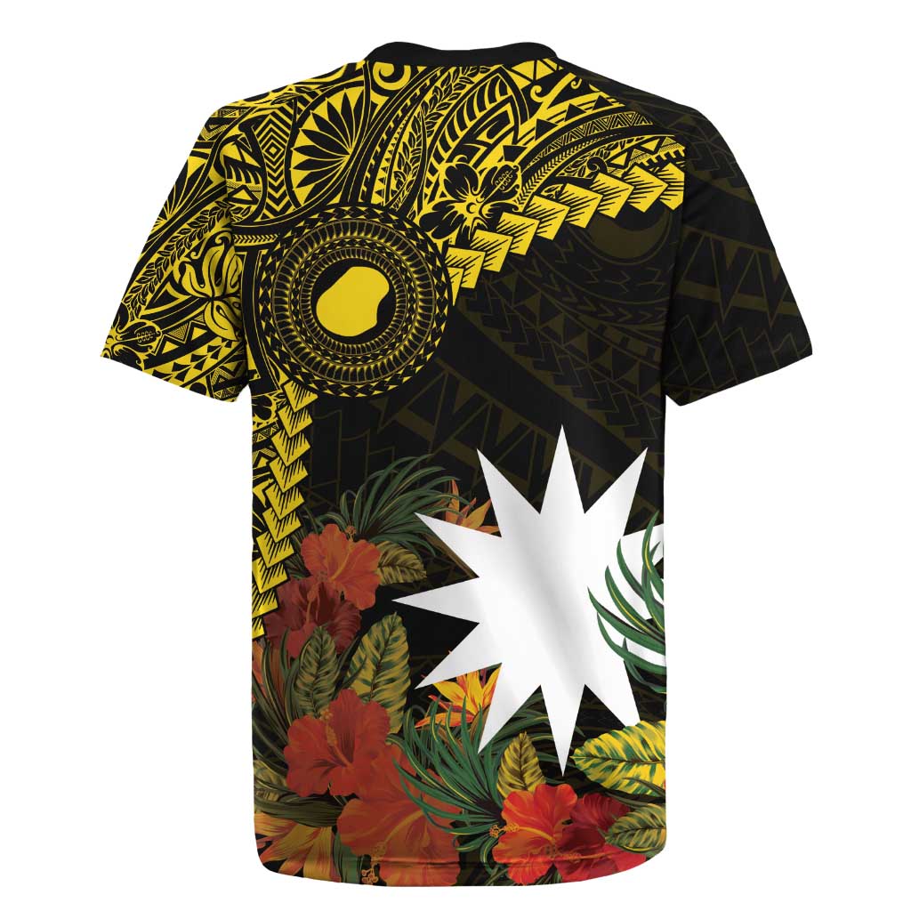 Gold Nauru Rugby Jersey Naoero Map With Polynesian Tropical Flowers LT14 - Polynesian Pride