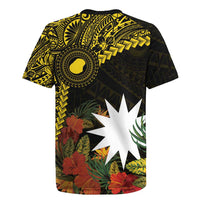 Gold Nauru Rugby Jersey Naoero Map With Polynesian Tropical Flowers LT14 - Polynesian Pride