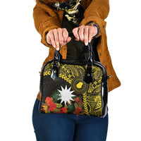 Gold Nauru Shoulder Handbag Naoero Map With Polynesian Tropical Flowers LT14 One Size Gold - Polynesian Pride