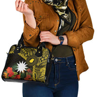 Gold Nauru Shoulder Handbag Naoero Map With Polynesian Tropical Flowers LT14 - Polynesian Pride