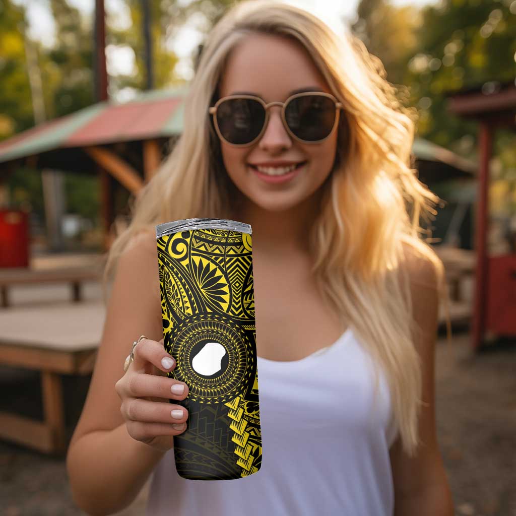 Gold Nauru Skinny Tumbler Naoero Map With Polynesian Tropical Flowers