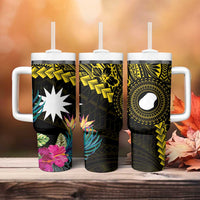 Gold Nauru Tumbler With Handle Naoero Map With Polynesian Tropical Flowers
