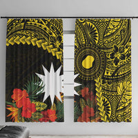 Gold Nauru Window Curtain Naoero Map With Polynesian Tropical Flowers LT14 With Hooks Gold - Polynesian Pride