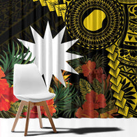 Gold Nauru Window Curtain Naoero Map With Polynesian Tropical Flowers LT14 - Polynesian Pride