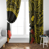 Gold Nauru Window Curtain Naoero Map With Polynesian Tropical Flowers LT14 - Polynesian Pride