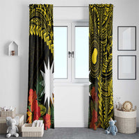 Gold Nauru Window Curtain Naoero Map With Polynesian Tropical Flowers LT14 - Polynesian Pride