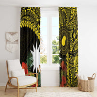 Gold Nauru Window Curtain Naoero Map With Polynesian Tropical Flowers LT14 - Polynesian Pride