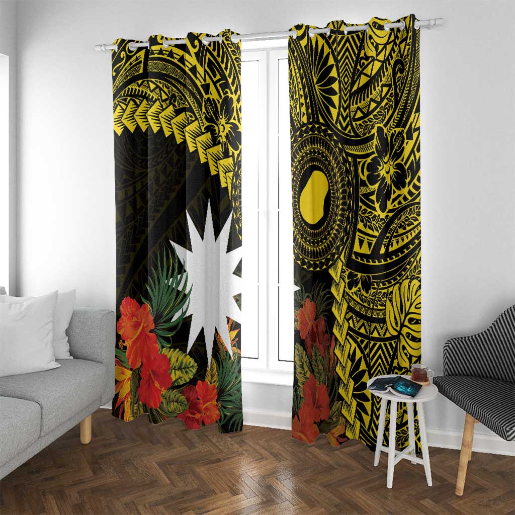Gold Nauru Window Curtain Naoero Map With Polynesian Tropical Flowers LT14 With Grommets Gold - Polynesian Pride