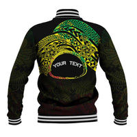 Personalised Nukuoro Atoll Baseball Jacket Polynesian Tattoo Curves Reggae Version