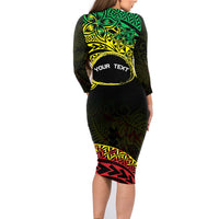Personalised Nukuoro Atoll Family Matching Long Sleeve Bodycon Dress and Hawaiian Shirt Polynesian Tattoo Curves Reggae Version LT14 - Polynesian Pride