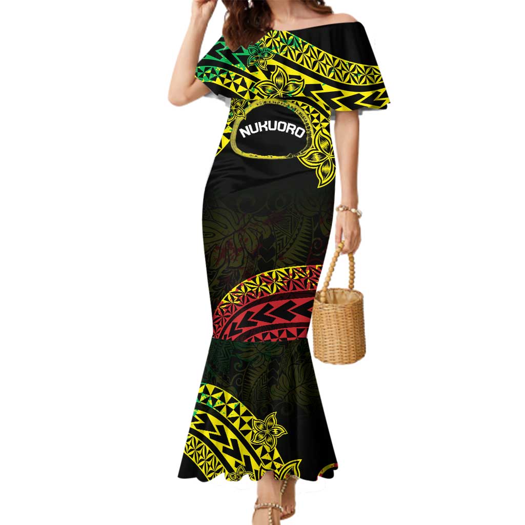 Personalised Nukuoro Atoll Family Matching Mermaid Dress and Hawaiian Shirt Polynesian Tattoo Curves Reggae Version LT14 Mom's Dress Reggae - Polynesian Pride