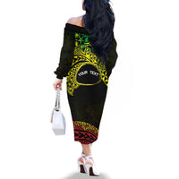 Personalised Nukuoro Atoll Family Matching Off The Shoulder Long Sleeve Dress and Hawaiian Shirt Polynesian Tattoo Curves Reggae Version LT14 - Polynesian Pride