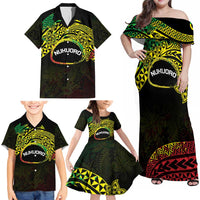 Personalised Nukuoro Atoll Family Matching Off Shoulder Maxi Dress and Hawaiian Shirt Polynesian Tattoo Curves Reggae Version LT14 - Polynesian Pride