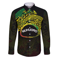 Personalised Nukuoro Atoll Family Matching Off Shoulder Maxi Dress and Hawaiian Shirt Polynesian Tattoo Curves Reggae Version LT14 Dad's Shirt - Long Sleeve Reggae - Polynesian Pride
