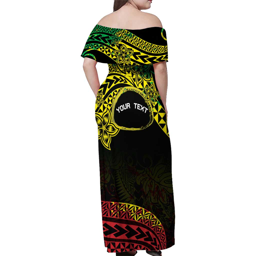 Personalised Nukuoro Atoll Family Matching Off Shoulder Maxi Dress and Hawaiian Shirt Polynesian Tattoo Curves Reggae Version LT14 - Polynesian Pride