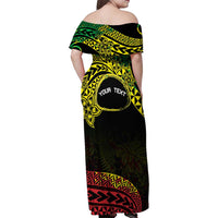 Personalised Nukuoro Atoll Family Matching Off Shoulder Maxi Dress and Hawaiian Shirt Polynesian Tattoo Curves Reggae Version LT14 - Polynesian Pride
