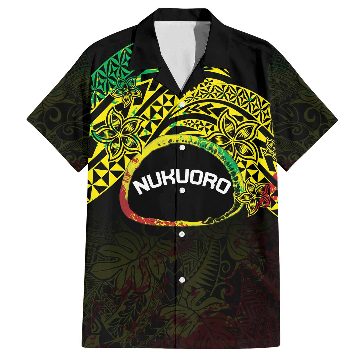 Personalised Nukuoro Atoll Family Matching Off Shoulder Short Dress and Hawaiian Shirt Polynesian Tattoo Curves Reggae Version LT14 Dad's Shirt - Short Sleeve Reggae - Polynesian Pride