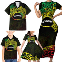 Personalised Nukuoro Atoll Family Matching Short Sleeve Bodycon Dress and Hawaiian Shirt Polynesian Tattoo Curves Reggae Version LT14 - Polynesian Pride