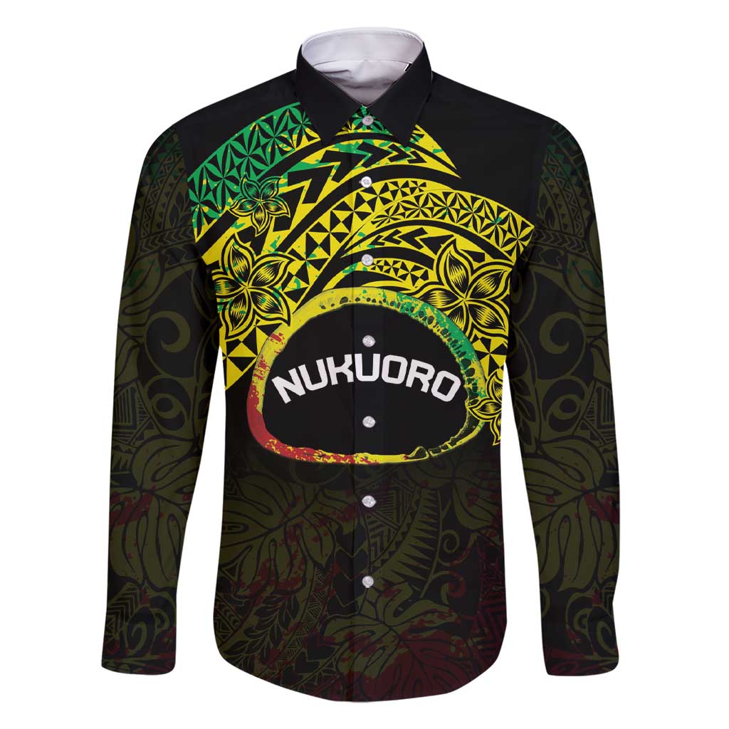 Personalised Nukuoro Atoll Family Matching Short Sleeve Bodycon Dress and Hawaiian Shirt Polynesian Tattoo Curves Reggae Version LT14 Dad's Shirt - Long Sleeve Reggae - Polynesian Pride